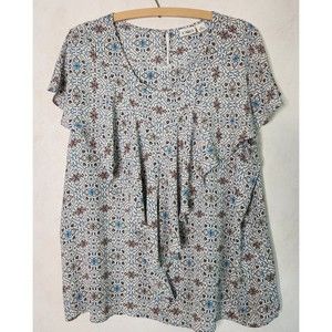 Cato Womens Top XL XLarge Floral Print Ruffle Overlay Flutter Sleeve Blouse